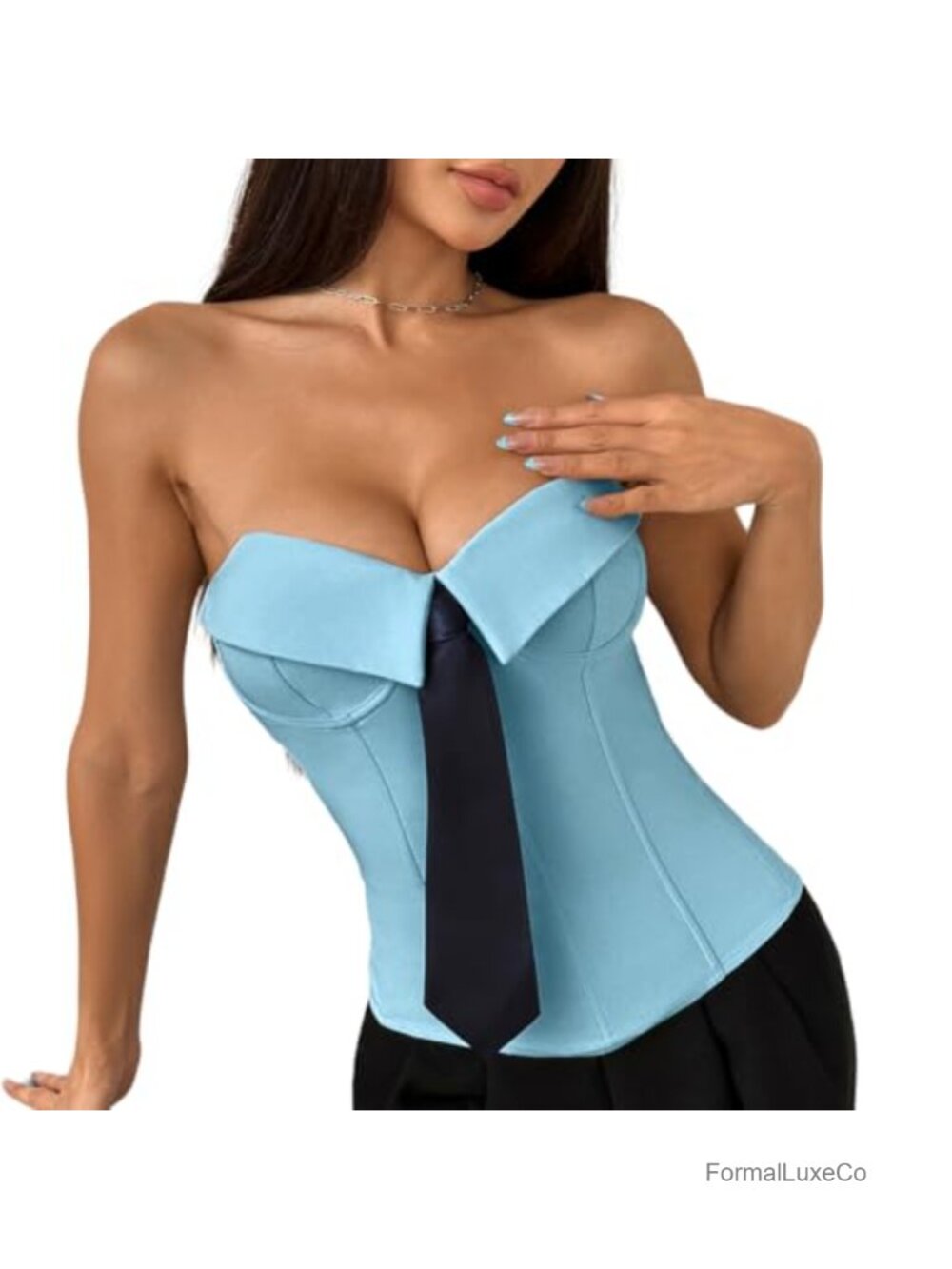 Women's Corset Strapless Boned Bustier Tie Office Chic Tube Top